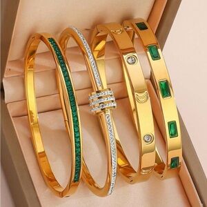 Elegant Gold and Green Bangle Set